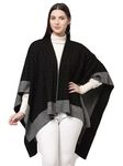 513 Women Girls Acrylic Winter Wear Knitted Open Front Self Design Kimono Shrug Wrap,Black