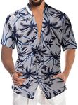 Men's Summer Fashion Shirt Leisure Seaside Beach Short Sleeve Printed Shirts Casual Top Blouse Mens Long Tee, White, Medium