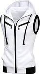 sourcing map Men's Sleeveless Slim Fit Hoodie Vest Zipper Drawstring Gilet Jacket with Pockets White M