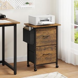 GYIIYUO 2 Drawer File Cabinet with Large Tabletop, Mobile Filing Cabinet with Storage Bag, Rolling Printer Stand Fits A4/Letter Files, Fabric Drawer, for Home Office, Rustic Brown
