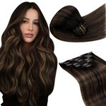 LaaVoo Clip in Hair Extensions Human Hair for Women Darkest Brown Balayage Light Brown Clip in Extensions Human Hair Balayage Brown Real Hair Extensions Clip in Full Head 14 Inch 7pcs/120g