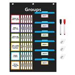 REGELETO Small Group Management Pocket Chart with 96 Cards Classroom Jobs Chart Small Group Organizer and on Task for School Teacher Elementary Preschool Learning Supplies (Black)