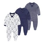 Chamie Baby Sleepsuit Romper Long Sleeve for Baby Boys and Girls,Double Zipper and Neck Protection, 0-3m/3-6m/6-9m/9-12m