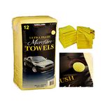 Kirkland Signature 12 Signature Ultra Plush Microfibre Cloths Towels Cleaning Car Vehicle., Yellow, H 40.6 x W 40.6 cm