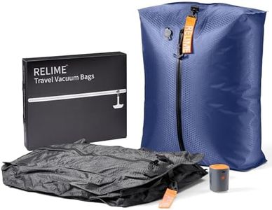 Relime Classic Series Vacuum Bags for Travel Luggage with Wireless Pump, Compression Bags for Carry On Suitcases and Backpack, Vacuum Seal Packing cube for Cloth Packing (2PC + PUMP Gray & Blue)