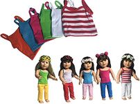 The New York Doll Collection Dolls Set of 6 Solid Coloured Cami Set for Fashion Girl Dolls - Orange, Blue, Pink, Green, White, Red and White Stripes - Fits 18 Inch / 46 cm Dolls - Doll Clothing