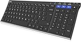 Arteck Universal Bluetooth Keyboard Multi-Device Stainless Steel Full Size Wireless Keyboard for Windows, iOS, Android, Computer Desktop Laptop Surface Tablet Smartphone Built in Rechargeable Battery