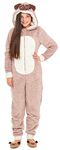 Slumber Hut® Girls Pug Dog Brown Fleece Onesie Novelty Animal Face Hood Childrens All in One Snuggle Pyjamas - 13 Years