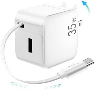 Retractable Wall Charger,35W PD Fast USB Charger Adapter with Retractable Type-C Cable for iPhone 16/15,Air-Pods 4/3,iPad,Galaxy,Pixel,Tablet,Compact Portable Charger Block for Multiple Devices