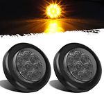 Partsam 2Pcs 2 Inch Round Amber Led Side Marker Lights 9 Diodes Smoke Lens w Reflectors Trailer Truck Lights Submersible 12V Grommets Pigtails, Sealed 2 Round Led Marker Trailer Lights