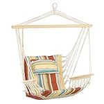 Outsunny Hanging Hammock Chair Swing Chair Thick Rope Frame Safe Wide Seat Indoor Outdoor Home, Patio, Yard, Garde Spot Stylish Multi-Color Stripe