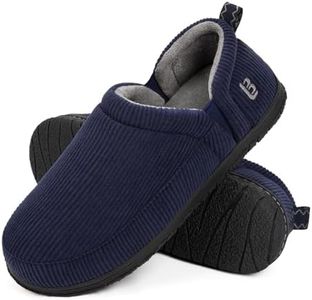 LongBay Men's Slippers Two Tone Comfy Memory Foam Slip-On Indoor Outdoor House Shoes Bedroom Loafers Navy Blue, US8