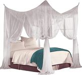 Just Relax Four Corner Post Decorative Elegant Bed Net Canopy Set, White, Full/Queen/King, 86.6x78.7x98.4 Inches