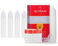 Octopus 5 x 30 ml synthetic bottles, plastic bottles made of LDPE with white dropper caps, e.g. for e-liquids/e-cigarettes