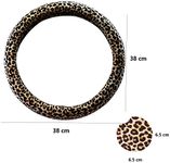 YoMaris Leopard-Printed Steering Wheel Cover for Women, Leopard Steering Wheel Covers with BONUS 4PCS Leopard Car Cups Coasters, Leopard Car Accessories.