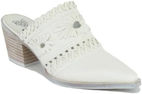 Beast Fashion Women's Woven Block Heel Mules Stacked Heels Comfort Pointed Toe Slip on Slides Loafer Shoes, White, 8