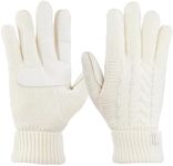 Isotoner Women's Smartouch Solid Triple Cable Knit Palm Glove with Palm Patches, Ivory, One Size