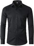 Beninos Mens Classic Button Down Dress Shirt Regular Fit (5618 Black, M)