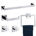 TNOMS Bathroom Hardware Accessories Set Polished Chrome Towel Bar Sets Include Towel Bar Towel Holder Toilet Paper Holder Towel Hook,5 Pieces Stainless Steel Wall Mounted