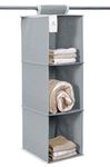 HomeStrap Non Woven Fabric 3 Shelf/Compartment Closet Cloth Hanging Organizer/Clothes Storage Wardrobe Organiser For Almirah - (Grey)|(Pack Of 1)(Shark Tank Product)