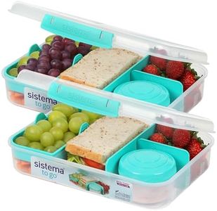 Sistema to Go Bento Box Create | Lunch Boxes with Compartments & Snack Pots | 1.48L | BPA-Free | Recyclable with Terracycle | 2 Count | Minty Teal