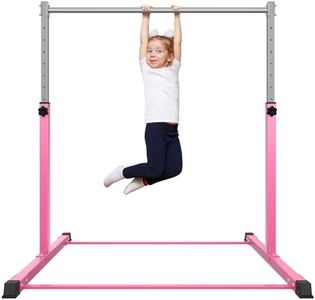 Safly Fun Gymnastics Bar for Kids Ages 3-15 for Home - Steady Steel Construction, Anti-Slip, Easy to Assemble, 3' to 5' Adjustable Height