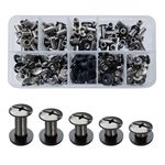 SHSMPXOY 100 Sets Chicago Screws Posts M5*4/6/8/10/12mm Chicago Book Binding Screws Rivets for Leather,Metal Rivet Replacement Repair for DIY Book Scrapbook Bookbinding, Bags,Collars(Gloss Black)