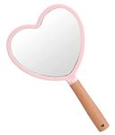 Trifecta Single-Sided Portable Travel Handheld Vanity Mirror with Hanging Hole in Handle Hand Mirror with Comfy Handle for Makeup,Small Cute Wood Hand Mirror(Heart, Pink Pack of 1)