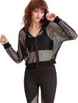 LLL FASHION Women's Summer Zip Up Light Weight Long Sleeve Mesh Bomber Jacket(Black,XL)