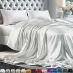 DECOLURE Satin Sheets Queen Size Set 4 Pcs - Silky & Luxuriously Soft Satin Bed Sheets w/ 15 inch Deep Pocket - Double Stitching, Wrinkle Free (White)