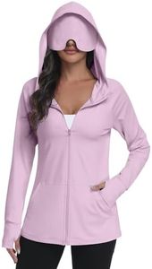 SeSe Code UPF 50+ Hoodie With Eye Mask Womens Zip Up Travel Jackets Sleep Sun Protection Shirts Pockets Outdoor Nap Purple L