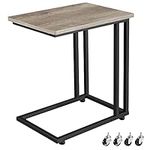 Yaheetech Side Table with Wheels and Footpads, Rolling Slim C Shaped End Table, Mobile Bedside Table for Small Space/Living Room/Bedroom, Gray and Wood Top, Slides Up to Sofa/Chair/Recliner