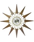 Infinity Instruments Nova Starburst Gold Wall Clock Vintage Mid Century Starburst Clock 31 inch Extra Large 50s 60s Mid Century Modern Decor Wall Hanging Sunburst Clock, Gold, Brown