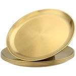 ZEONHEI 4 Pack 12 Inch Gold Stainless Steel Plates, Round Gold Metal Dinner Plates, Stainless Steel Serving Camping Plates for Home, Camping, Barbecue