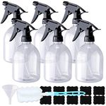 HWASHIN 6 Pack Plastic Spray Bottles, 16 oz Empty Refillable Clear Spray Bottles for Cleaning Solutions, Plants, Hair, Adjustable Trigger Sprayer Water Squirt Bottle(Funnel, Labels and Brush Included)