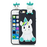 HopMore iPhone 5S / iPhone 5 Case Cover Cute 3D Design Silicone Soft Gel Shockproof Protective Cover for iPhone 5S Slim Backcover Ultra Thin Rubber Bumper Funny Shell for Girls Woman - Black Unicorn