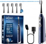 Electric Toothbrush with Water Flosser for Adults, 3-in-1 Sonic Brush & Floss Combo, Cordless Oral Irrigator with 5 Brush Heads, 3 Modes, 30-Day Battery, Travel Toothbrush for Braces, Sensitive Gums