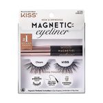 KISS Magnetic Eyeliner & Lash Kit, Charm, 1 Pair of Synthetic False Eyelashes With 5 Double Strength Magnets and Smudge Proof, Biotin Infused Black Magnetic Eyeliner with Precision Tip Brush