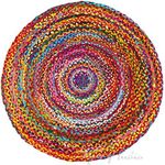 EYES OF INDIA - 5 ft Round Colorful Woven Chindi Braided Area Decorative Rag Rug Indian Bohemian Accent Boho Chic Handmade Handwoven