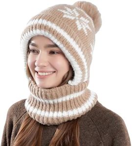 KAICAILA Winter Knitted Balaclava Women Hooded Beanie Hats Fleece Lined One Piece Neck Warmer Skull Cap Cold Weather