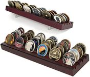 DecoWoodo Challenge Coin Display Stand 4 Rows Wooden Military Coin Holder Rack Case Holds 30 Coins, Mahogany Finish