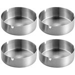 Pack of 4 Round Stainless Steel Cigarette Ashtray Set for Outdoor and Home (Medium)