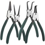 4 Pack 7 inch Snap Ring Pliers Set Heavy Duty Internal/External Circlip Pliers Kit with Straight Bent Jaw Precision Spring Loaded Pliers for Ring Remover Retaining (Green) (Green)