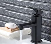 24x7 eMall PVC Matt Black Basin Mixer Faucet Tap Black Matt Design Hot and Cold Bathroom Tap Basin Tap Short Body - 7 Inches