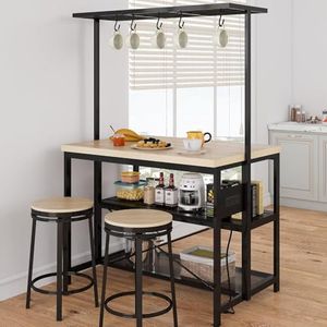 CABIHOME 47" Multi-Functional Kitchen Island with Storage – Heavy-Duty Wood & Metal Design, Microwave Shelf, 3-Tier Shelves, 5 Hooks, Coffee Bar Convertible (47"x28"x72")