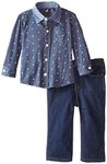 Nautica Baby Boys' 2 Piece Set Printed Woven Shirt Denim Jean, Navy, 12 Months