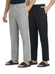 XYXX Men Combed Cotton Casual Style Pyjama, Regular Fit, Checkmate, Pack of 2, Xypyjm2Pckn91L, Sandy Grey + Charcoal Black, Large