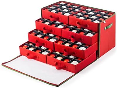 ZOBER Christmas Ornament Storage Box - Drawer Style Trays, Stores 128 Ornaments - Non-Woven Fabric Christmas Ornament Storage Containers - 3 Inch Cube Compartments - Red