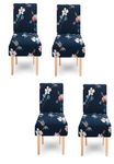 Lukzer 4PC Elastic Stretchable Dining Chair Cover Universal Protective Slipcover (Navy Blue Flower Design/ 4Cover), Polyester