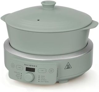 4.5 Quart Slow Cooker, 8-in-1 Casserole Programmable Round Multi-Cooker, Non-Toxic Clay pot Slow Cooker for Rice, Pasta, Steam & Proof, Oven Safe Pot to 450°F, Olive